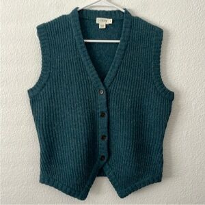 J. Crew Vintage Wool Button Up Sweater Vest Green Blue V Neck Size Medium